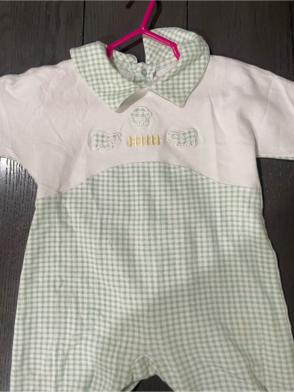 Vintage Talbots Classic Green Gingham Baby One-Piece Romper